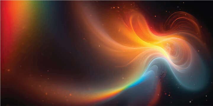 Abstract fractal space background featuring a glowing spiral galaxy with bright stars and a dark cosmic nebula in a fiery orange night sky illustration