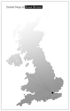 Dotted map of Great Britain centered on London
