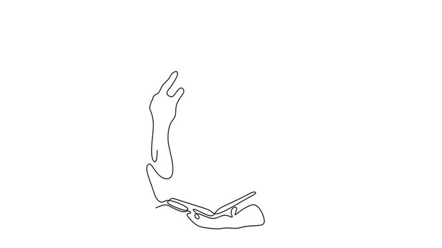 Animated self drawing of continuous line draw of  Man Reading and Thinking  Full length one line animation. 4K