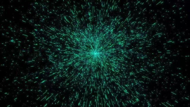 An abstract blue space background features glowing fractal patterns and bright star bursts with motion particles and a futuristic energy light shine on a black texture motion wallpaper