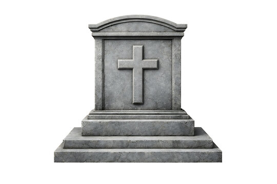 Stone grave marker with prominent cross relief on dark background, representing Christian burial tradition, mourning, condolence themes, and religious memorial design