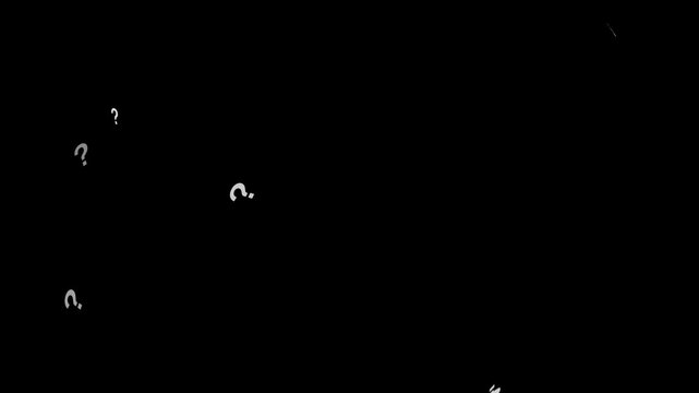 Rising question marks against black background