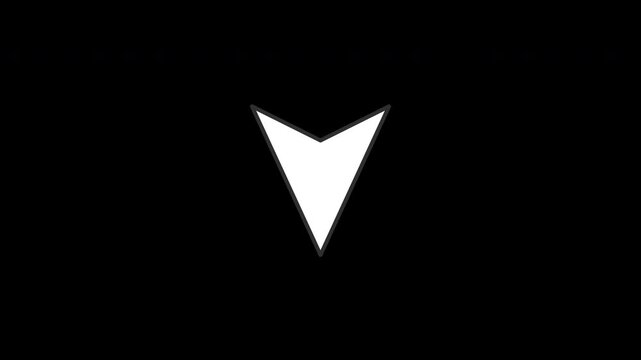 Minimalist Downward-Pointing Arrowhead Icon with Dark Grey Outline, Seamless Loop, Alpha Channel Included