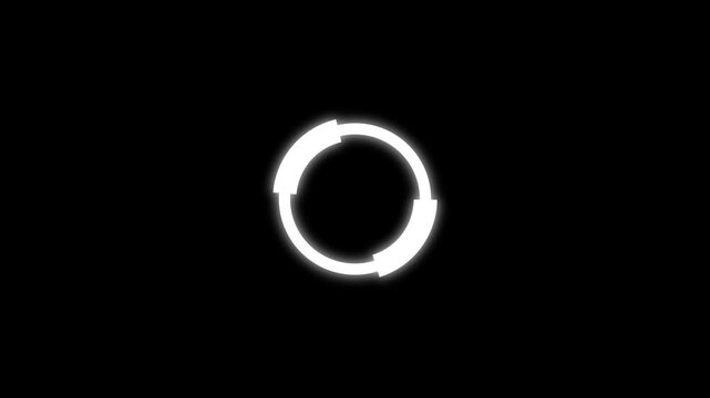Loading circle icon, loading circle animation loading circle line animation on black screen background, loading icon for download progress, load game data, buffering process bar.