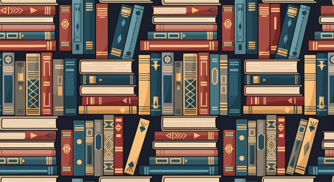 Endless shelves filled with a vast collection of colorful books create a perfect background for library and education themes.