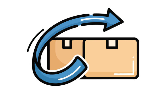 Cardboard box with blue circular arrow indicating return shipping