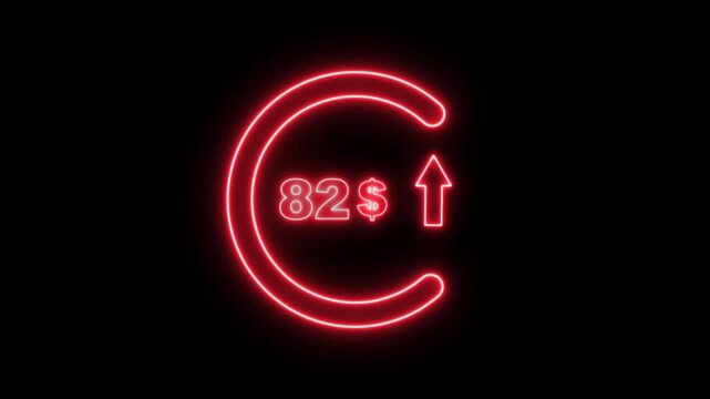 Red Neon 82 dollar price tag animation motion graphics business, technology, internet and networking concept. 4k video animation on background.