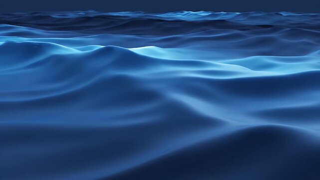 Abstract Blue Ocean Waves Moving Slowly in a Dark Environment.