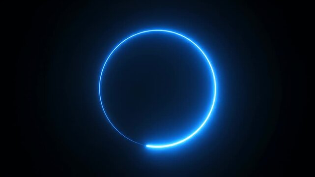 Blue neon glowing partial circle on dark background