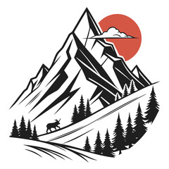 Obraz premium A stylized vector graphic illustration of a mountain range at sunset