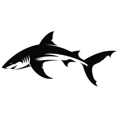 Obraz premium Black shark icon, vector shark silhouette, ocean predator logo, marine animal graphic