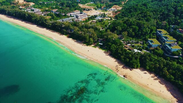 Aerial view Tropical Nai Thon beach Phuket with Turquoise clear water. Amazing travel landscape photo of Thailand.