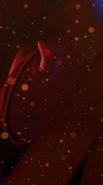 Vertical video: Woman posing cam shifting revealing smiling man red satin fashion particle overlay