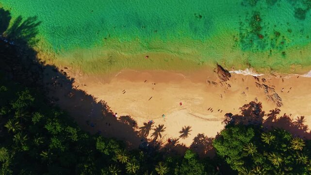 Tropical beach Phuket with Turquoise clear water. Amazing travel landscape photo of Thailand, aerial view.