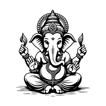 lord ganesha line art drawing, god ganesh picture, god ganesh vector image