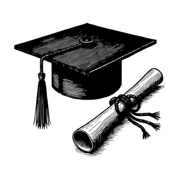 Grad cap silhouette icon. Clipart image isolated on white background