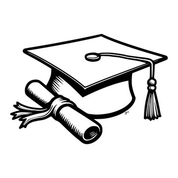 Grad cap silhouette icon. Clipart image isolated on white background