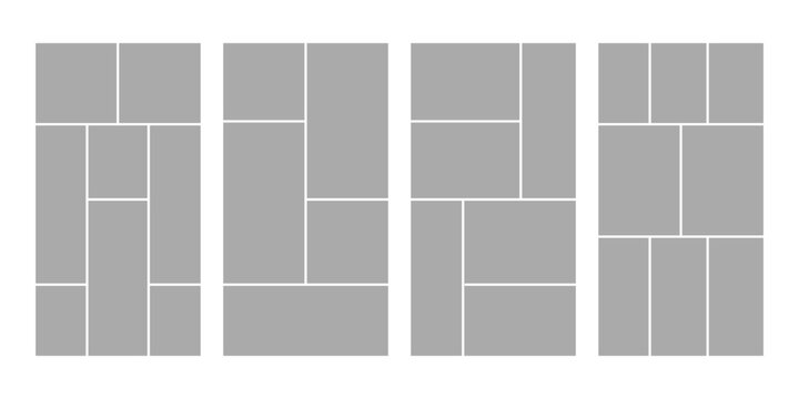 Set of collage grid manga comic storyboard layout panel blank template. Empty page frame for comic book, photo collage, poster, flyer. Vector illustration