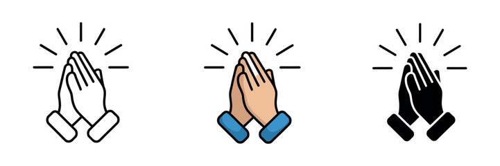 Obraz premium Prayer and respect icon set vector illustration featuring hands praying, folded hands, and gratitude symbols for religion, worship, and spiritual design