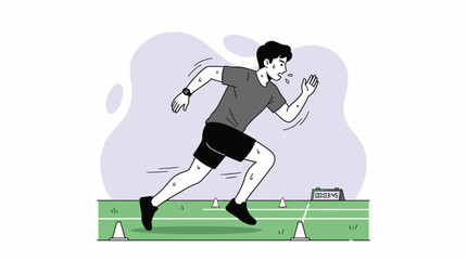 Fototapeta premium Motivated Man Doing Agility Drill with Cones and Stopwatch, Sprinting with Effort and Determination in a Fitness Training Session