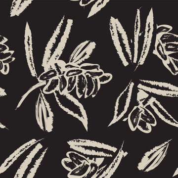 Floral Textile Design Abstract Brushstroke Flower Pattern In Black