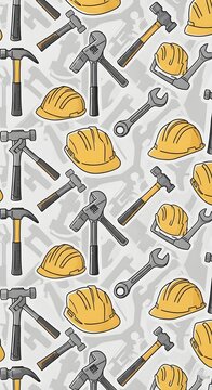 construction tools and hard hats pattern