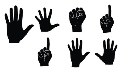 Fototapeta premium Silhouetted human hand gestures demonstrating various numbers and communication symbols, useful for educational presentations and diverse graphical design projects.