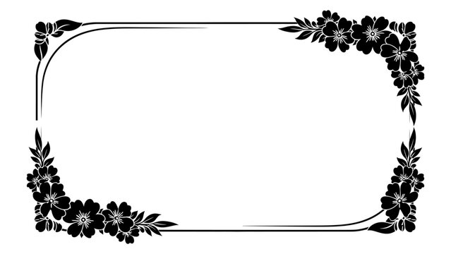 Elegant floral frame silhouette with cherry blossom corners and decorative border for wedding invitation or certificate vector illustration