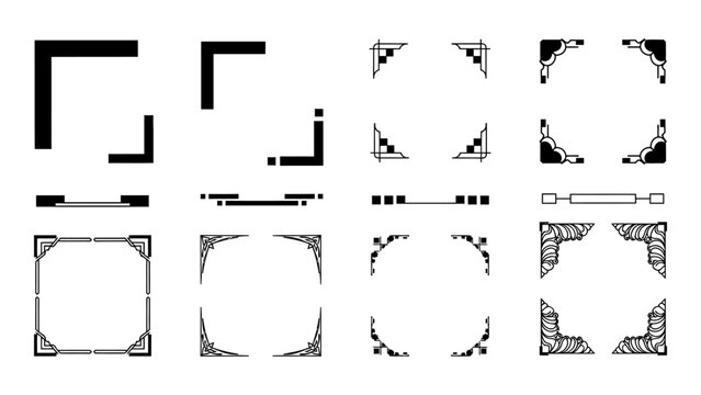 Set of decorative corner borders and frame elements vector illustration for graphic design and invitations