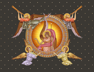 Fototapeta premium Vintage illustration with angels in Byzantine style