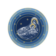 Fototapeta premium Jesus Christ the Eye of Providence. Starry sky round illustration in Byzantine style