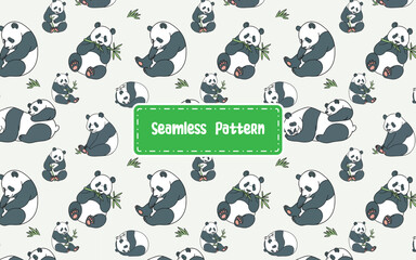 Seamless panda bear cartoon pattern with bamboo. © earth
