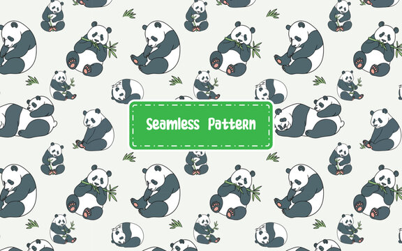 Seamless panda bear cartoon pattern with bamboo.