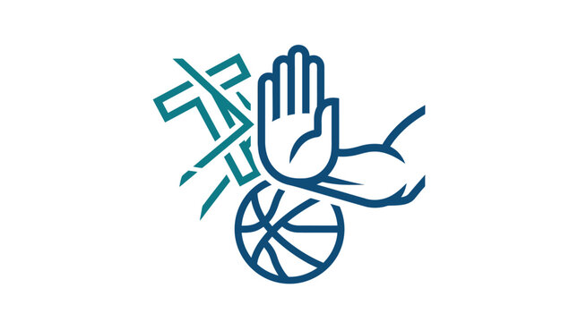 Basketball Defensive Play with Open Hand and Symbol