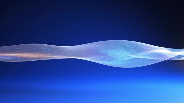 A translucent, wavy line with a subtle gradient of blue and purple hues against a dark blue background with a lighter blue glow at the bottom.