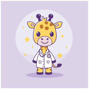 Cartoon giraffe wearing doctor costume.