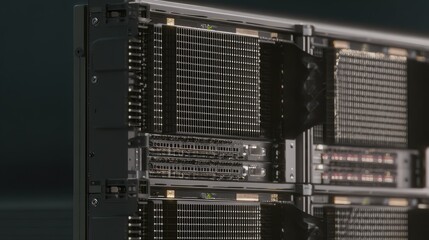 Server rack rows of high performance hardware processing big data and ai workloads, showcasing cloud storage, networking, cooling, and computing power in a modern data center