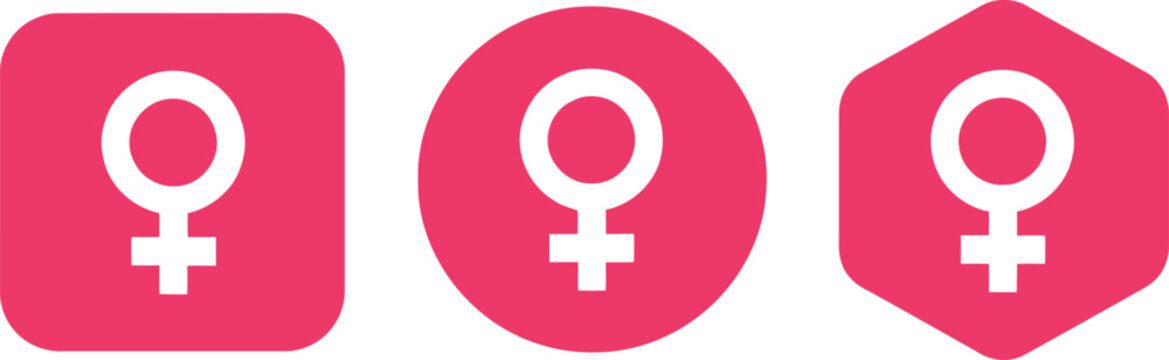 Feminine Gender Symbols Set in Pink Flat Icon Style for Women Empowerment and Feminism Concepts