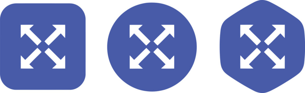 Blue fullscreen expand icons set isolated on white background for web and app interface design