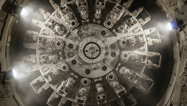 Massive circular Tunnel Boring Machine TBM cutterhead with heavy steel disc cutters