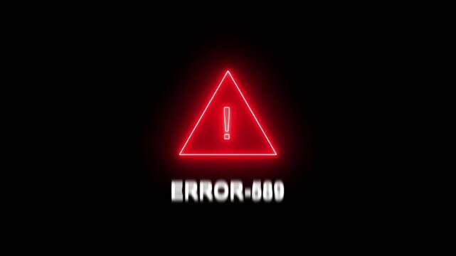 Exclamation mark warning symbol inside triangle frame with text ERROR-589 alert. Animated on black background 4k video