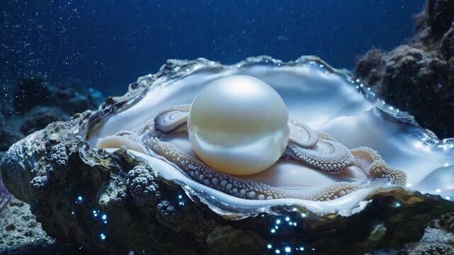 Luminous Pearl Nestled Inside Open Oyster Shell