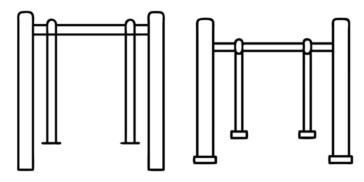 Black and White Illustration of Two Sets of Gymnastic Rings and Bars