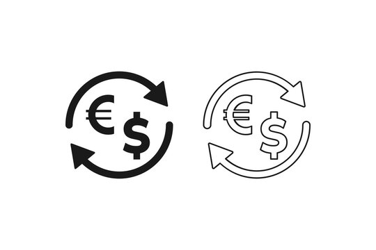 Euro and Dollar currency exchange icon with circulation arrows