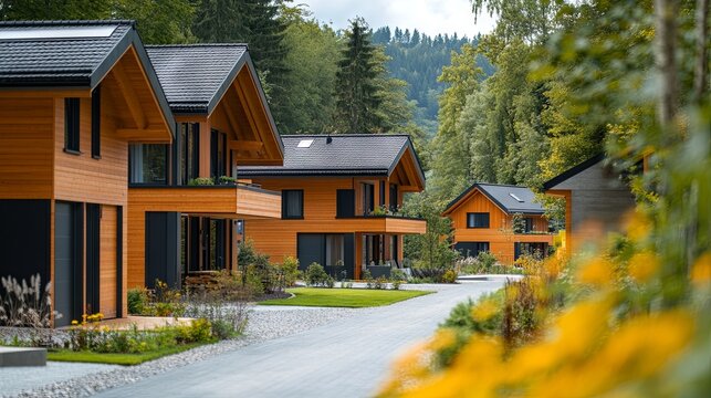 production wooden houses at a modern production facility