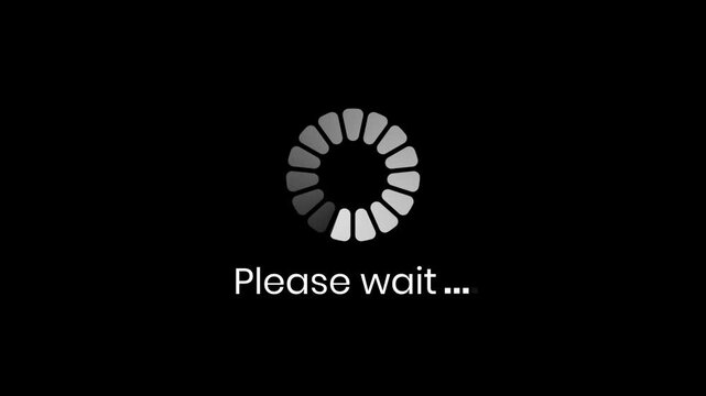 Minimal please wait text icon loading bar animation video seamless loop, please wait message. white waiting icon animation on black