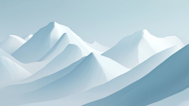Abstract winter mountain landscape with soft blue and white peaks under a clear sky
