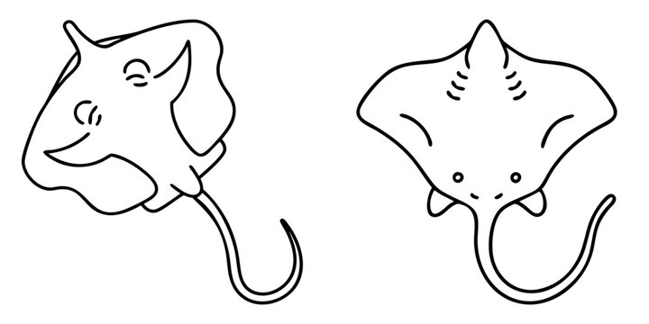 Two outlined cartoon stingrays drawn in a simple flat vector style