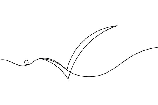 Done tick sign icon continuous one line art drawing on white background minimal verification symbol outline vector illustration