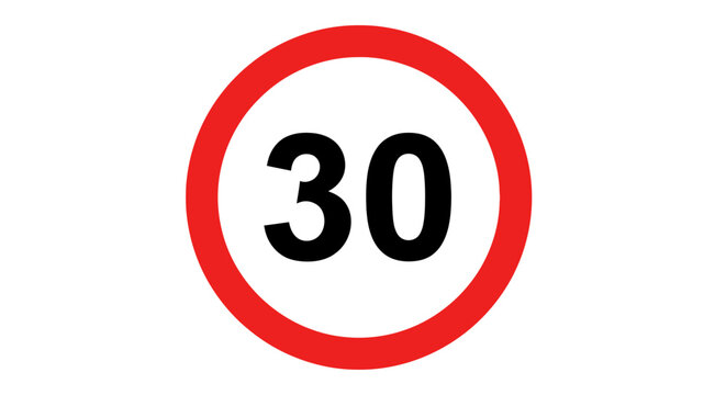 Red circle thirty speed limit sign.